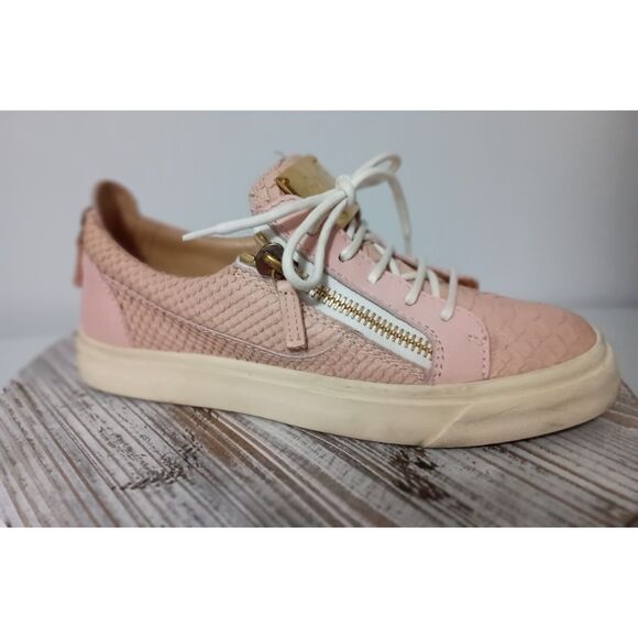 Giuseppe Zanotti Pink Leather Lace Up Sneakers Embossed Reptile Print, W Size 37 - Picture 1 of 10